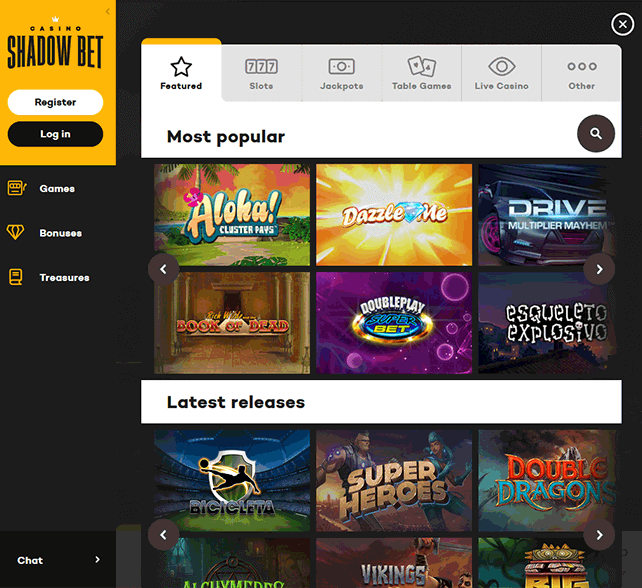 Shadow Bet Casino Games Selection
