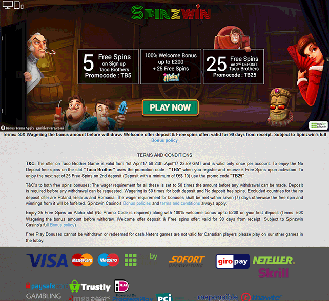 Spinz Win Bonus Offer