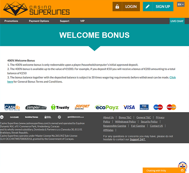 Casino Superlines Bonus Page