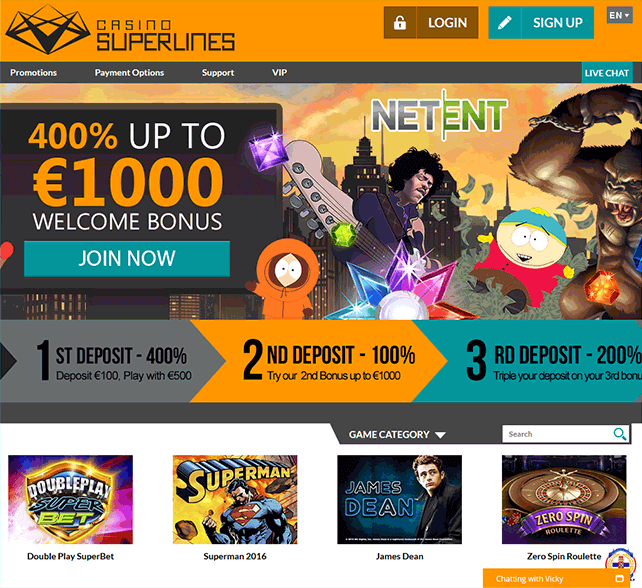 Casino Superlines Frontpage Homepage