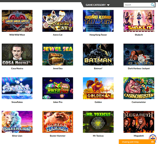 Casino Superlines Games Selection Screen