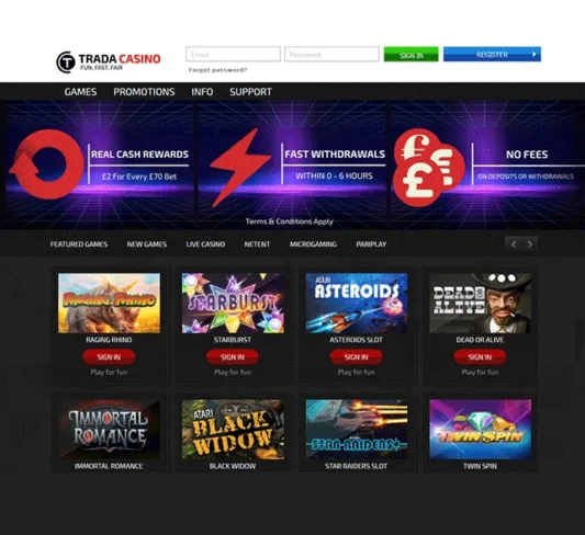 Trada Casino Homepage