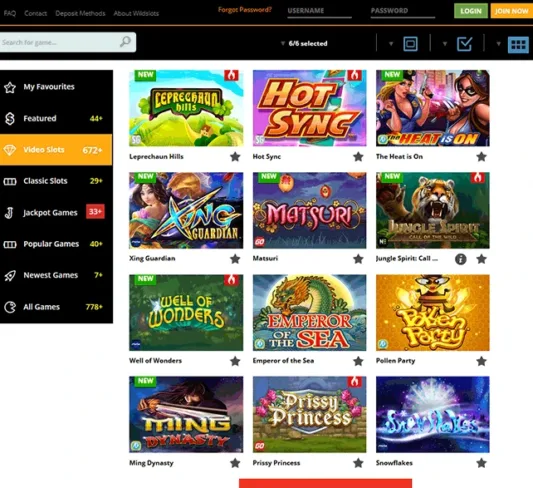 Wild Slots selection of Games