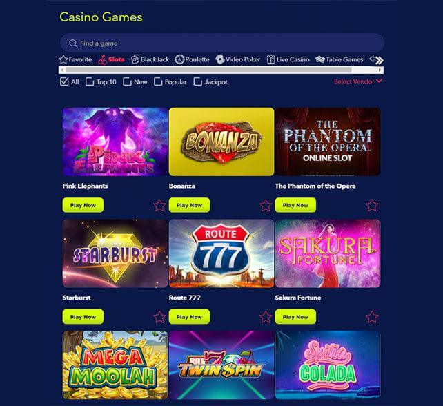 Night Rush Casino Games Selection