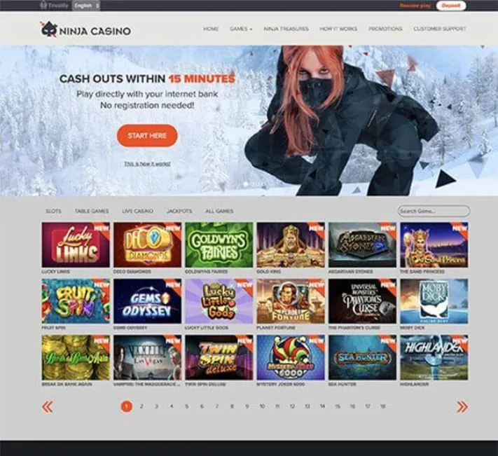 Ninja Casino Homepage