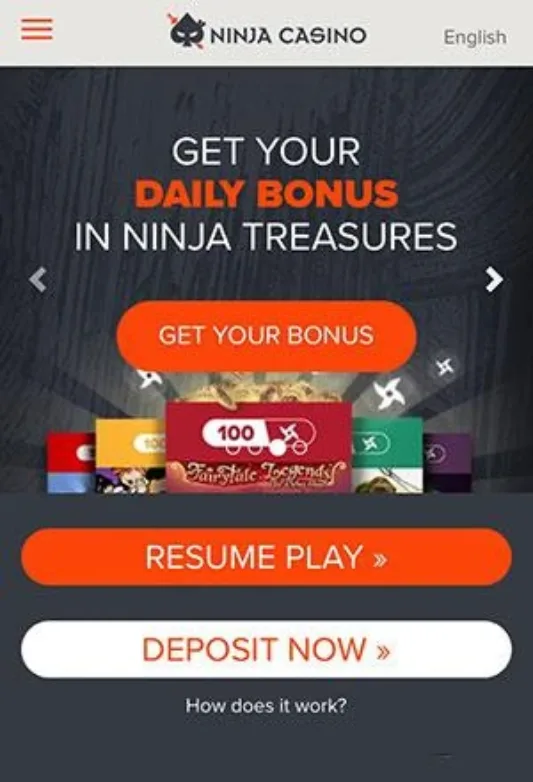 Ninja Casino Mobile Screen