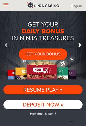 Ninja Casino Mobile Screen