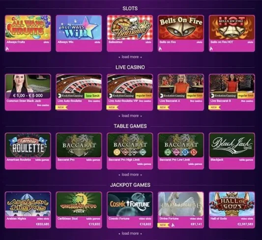 No Bonus Casino Games Selection