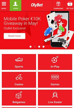 OlyBet Casino Mobile Screen