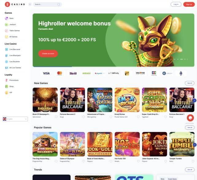 Oxi Casino homepage