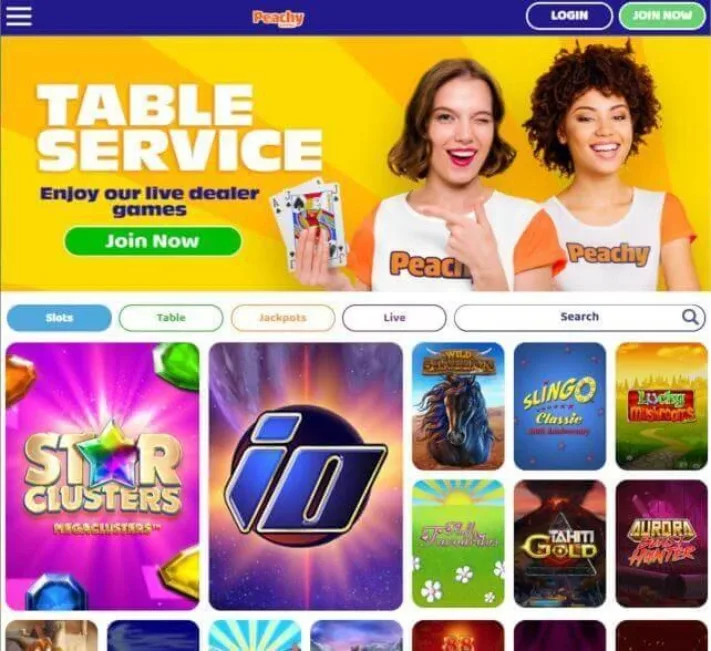 Peachy Games Casino homepage