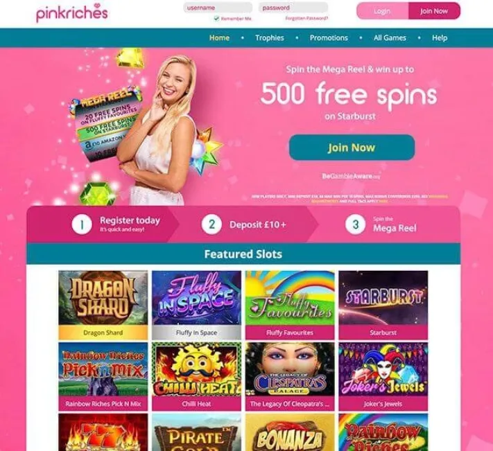 Pink Riches Casino Homepage