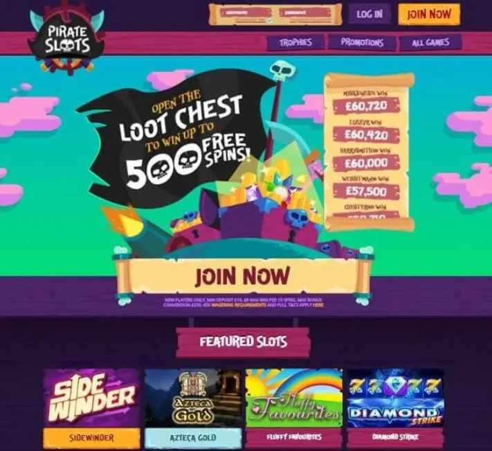 Pirate Spins Casino Homepage Bonus
