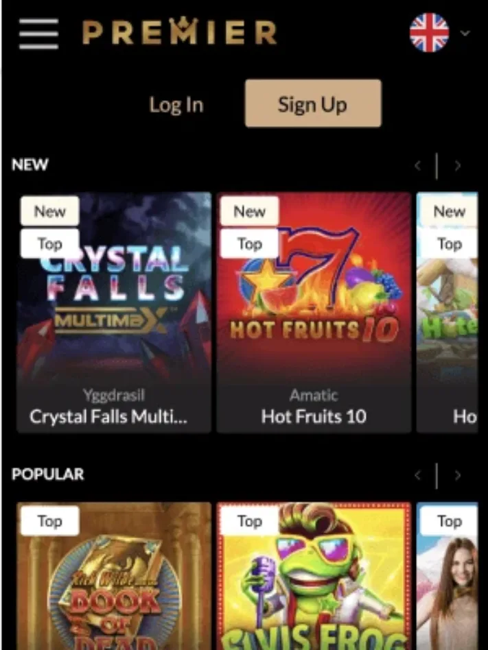 Premier Casino games on mobile