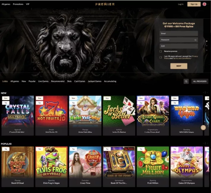 Premier Casino homepage