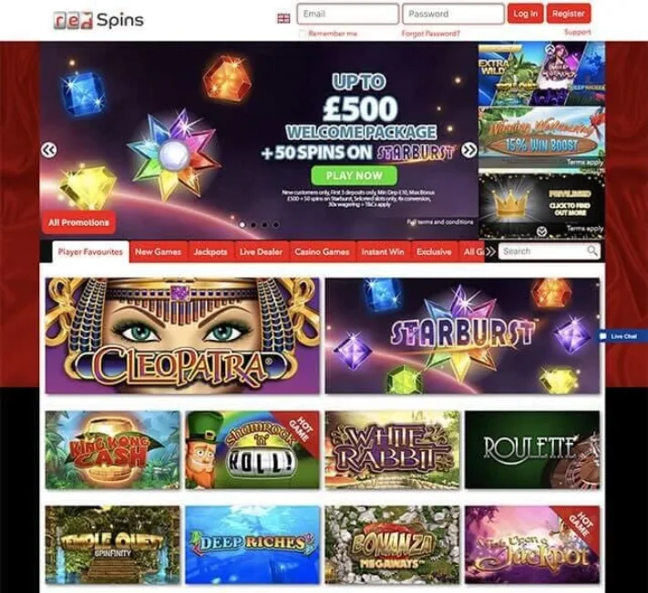 Red Spins Casino Homepage