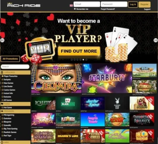 Rich Ride Casino Homepage
