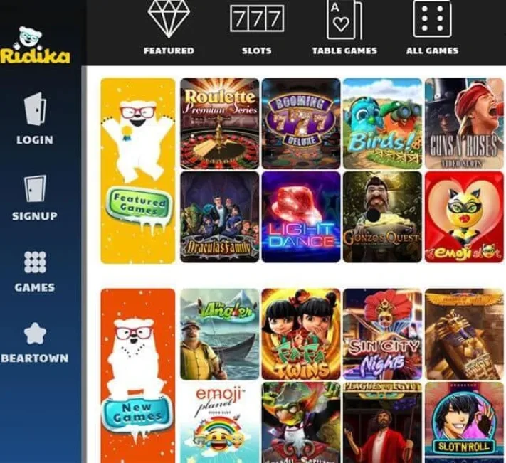 Ridika Casino Games Selection