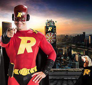 Rizk Casino Superhero in front of Skyline