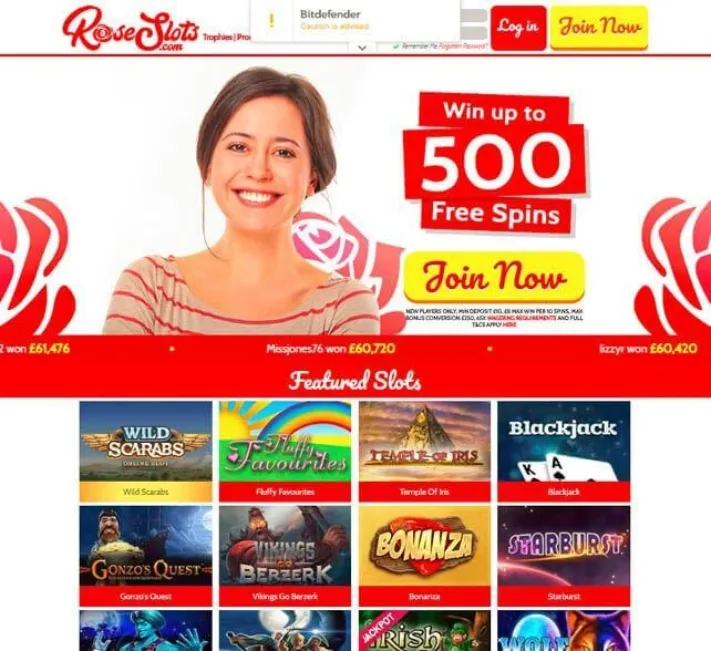 Rose Slots Casino Homepage