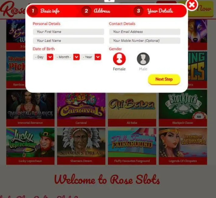 Rose Slots Casino Registration Page