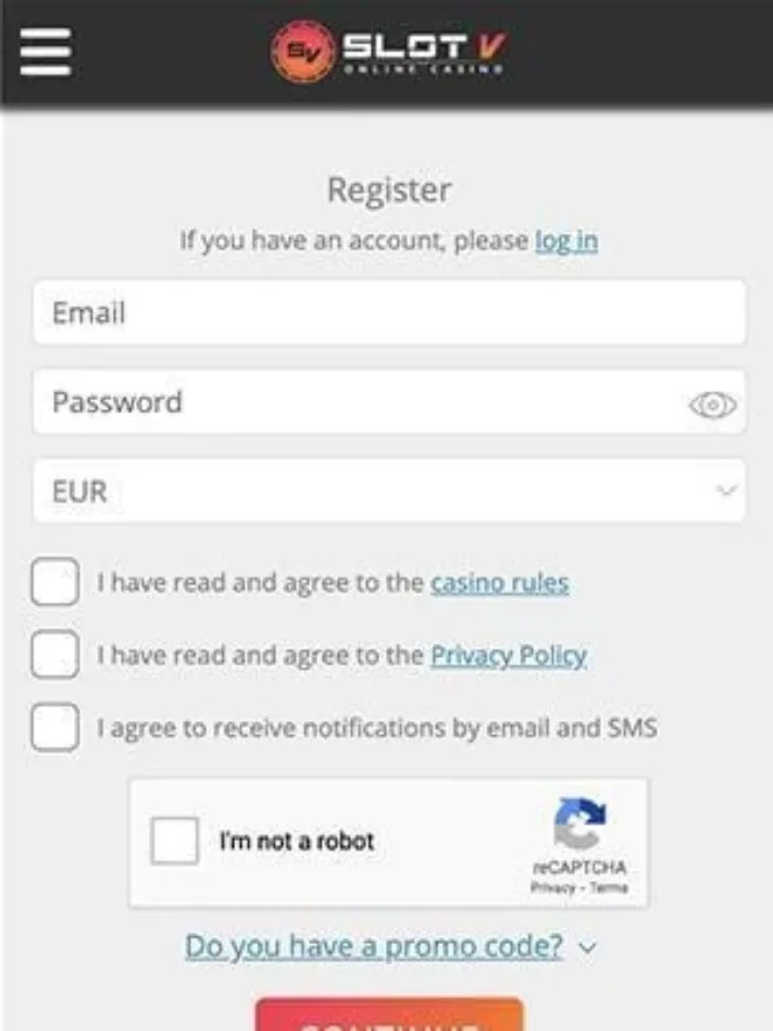 SlotV mobile registration