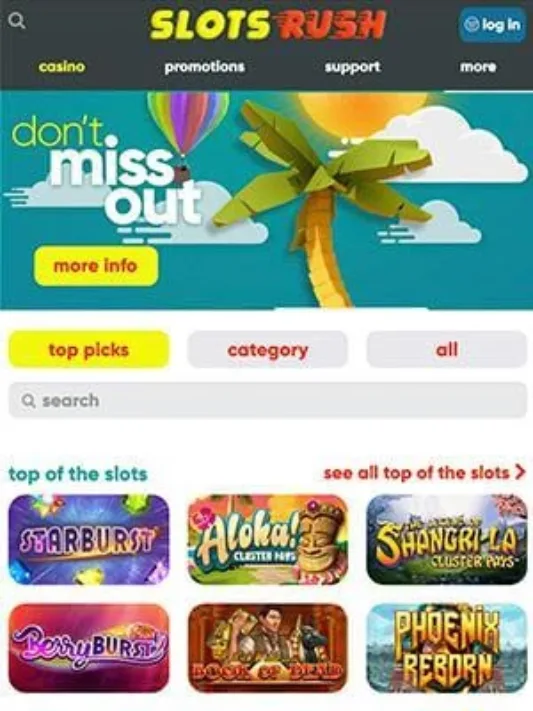 Slots Rush Homepage on Mobile