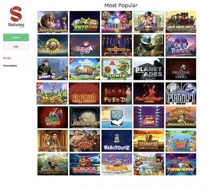Slotsons Casino Games Selection