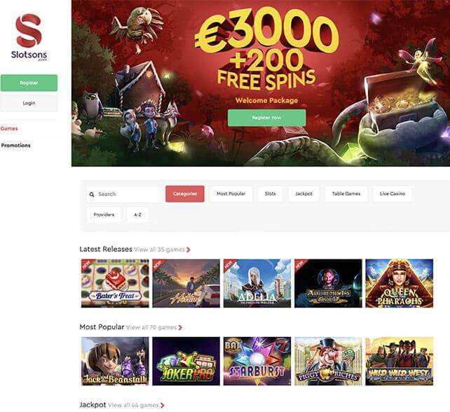 Slotsons Casino Homepage