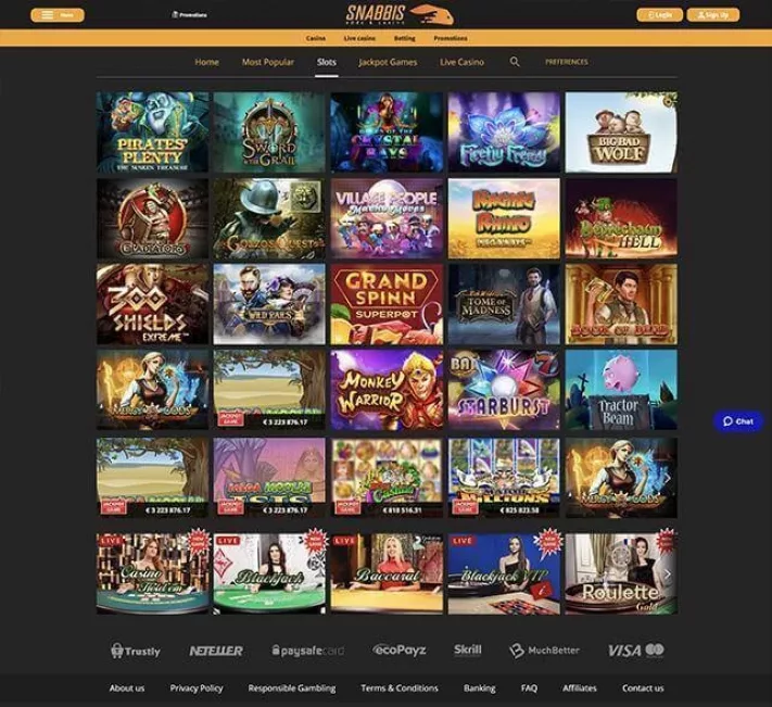 Snabbis Casino Games Selection