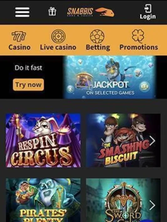 Snabbis Casino Mobile Homepage