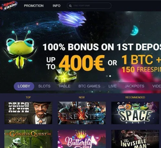 Space Casino Homepage Front