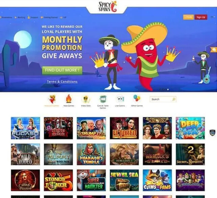 Spicy Spins Casino Front Homepage