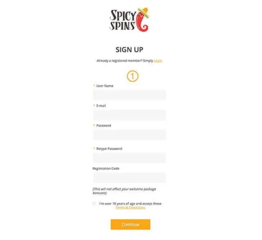 Spicy Spins Casino Registration Page
