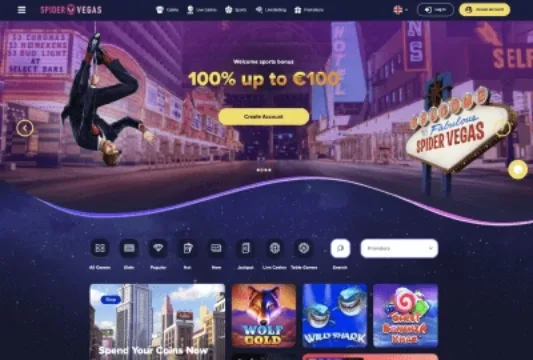 SpiderVegas Casino homepage