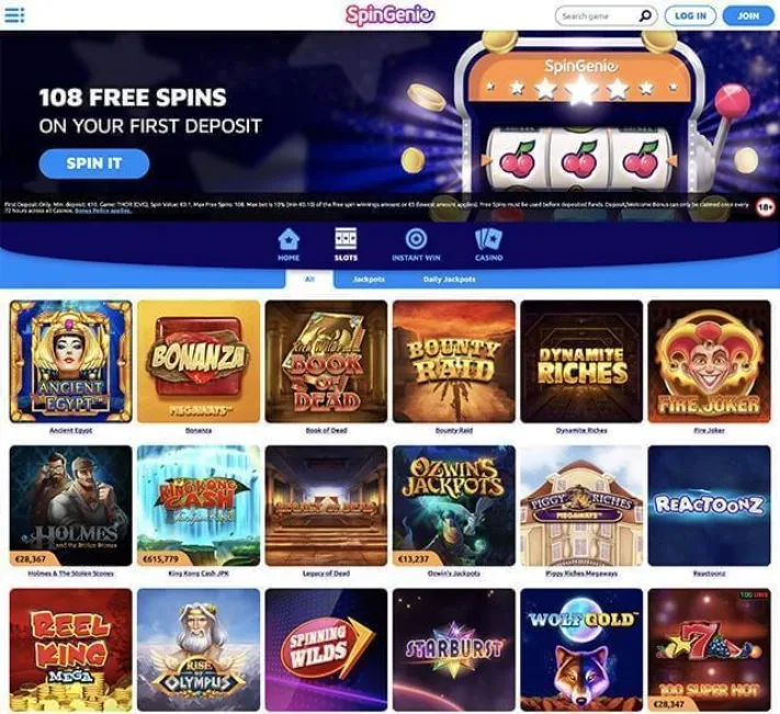 SpinGenie Casino homepage