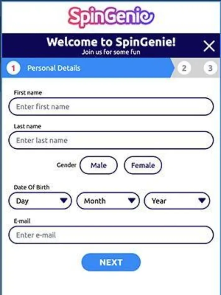 SpinGenie mobile signup
