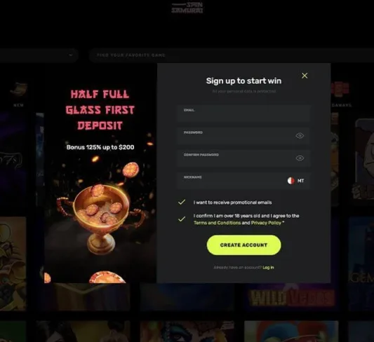 Spin Samurai sign up