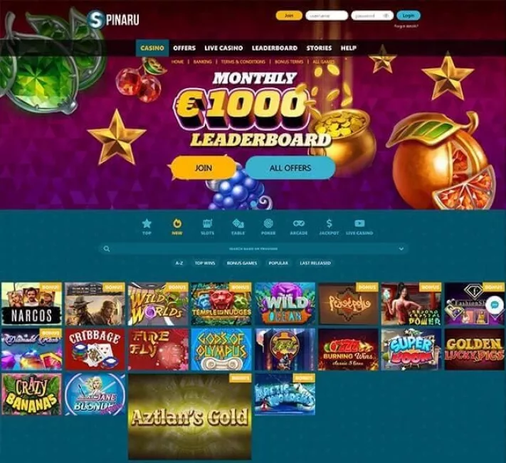 Spinaru Casino Homepage
