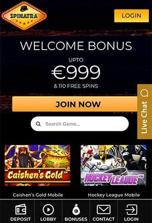 Spinatra Casino Mobile Screen