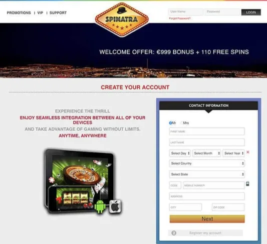 Spinatra Casino Homepage