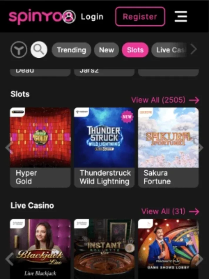 SpinYoo Casino games on mobile