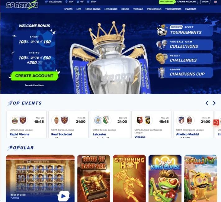 Sportaza Casino homepage