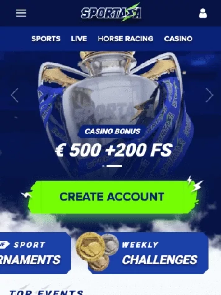 Sportaza Casino homepage on mobile