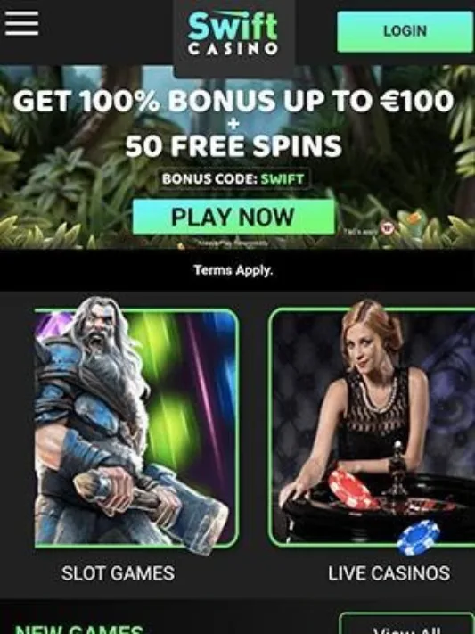 Swift Casino mobile homepage