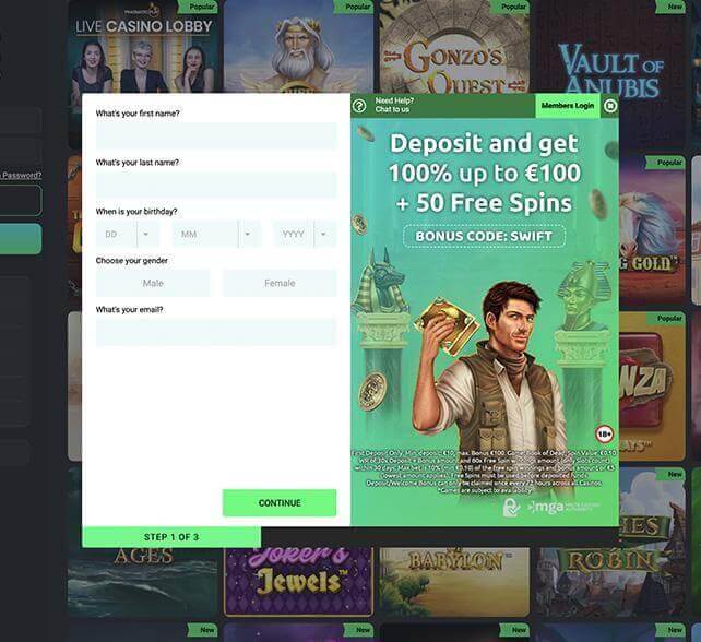 Swift Casino registration