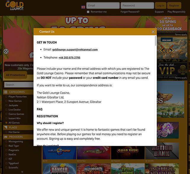 The Gold Lounge Casino Support Page