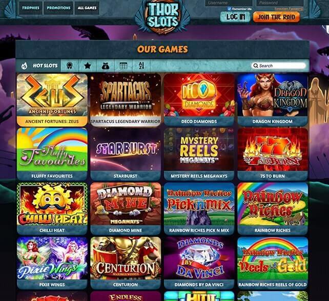 Thor Slots Games Selection