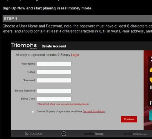 Triomphe Account Registration Mobile App Casino