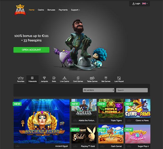 Triple Aces Casino Homepage